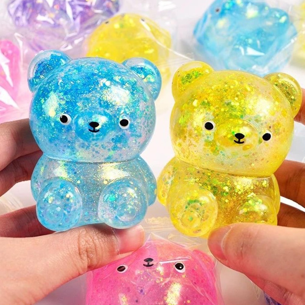 Glitter Bear Squishy Stress Relief Toy Cute Bear Fidget Squeeze for Anxiety Relief