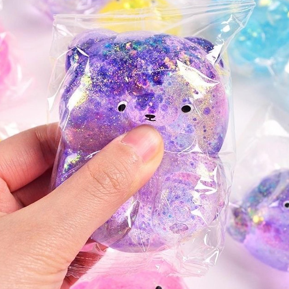 Glitter Bear Squishy Stress Relief Toy Cute Bear Fidget Squeeze for Anxiety Relief
