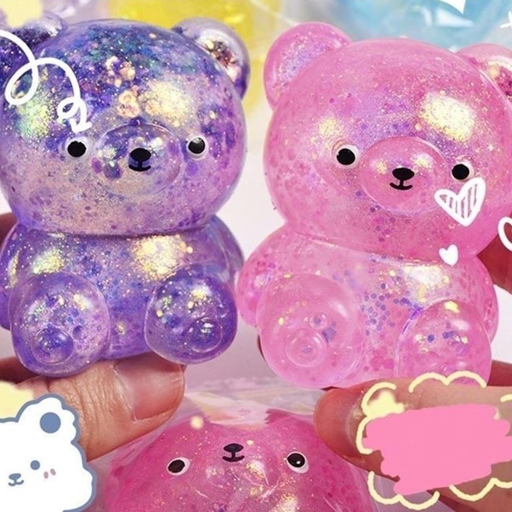 Glitter Bear Squishy Stress Relief Toy Cute Bear Fidget Squeeze for Anxiety Relief