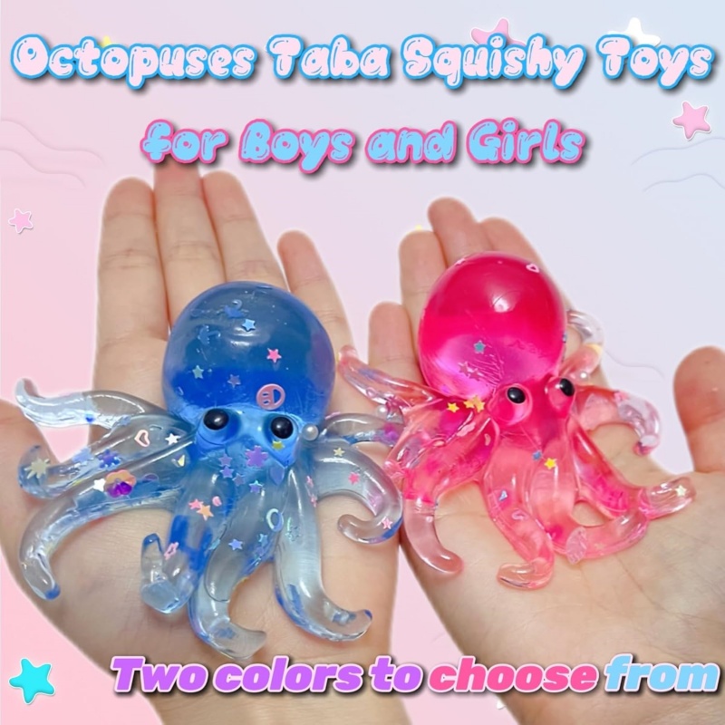 Glitter Octopus Squishy Stress Ball Cute Sensory Fidget Toy For Kids Adults 1