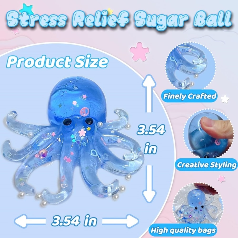 Glitter Octopus Squishy Stress Ball Cute Sensory Fidget Toy For Kids Adults 2