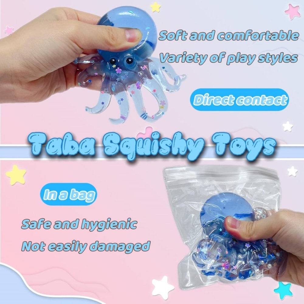 Glitter Octopus Squishy Stress Ball Cute Sensory Fidget Toy For Kids Adults 3