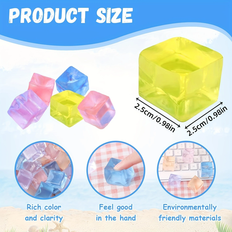 Mini Ice Cube Squishy Set Transparent Stress Relief Squeeze Toys for Kids and Adults