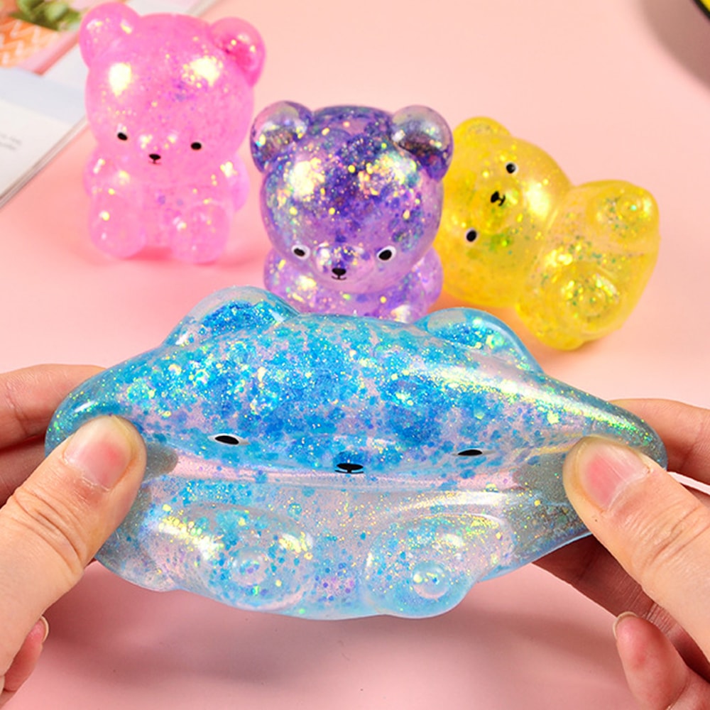 Squishy Glitter Gummy Bear Stress Relief Fidget Toy For Kids Adults 4