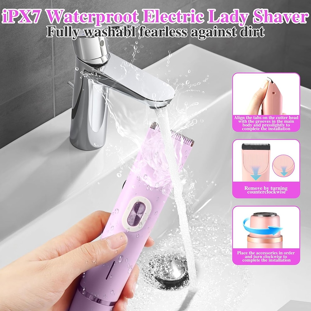 Waterproof Bikini Trimmer & Electric Shaver for Women Gentle Facial & Body Hair Remover
