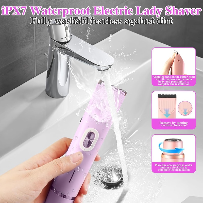 Waterproof Bikini Trimmer & Electric Shaver for Women Gentle Facial & Body Hair Remover