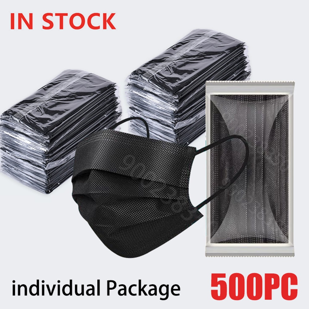 Disposable Black Face Masks Layer Breathable Filter Protection Individually Wrapped