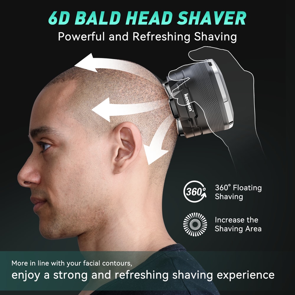 KENSEN Electric Head Shaver for Bald Men with LED Display Waterproof USB Rechargeable Razor