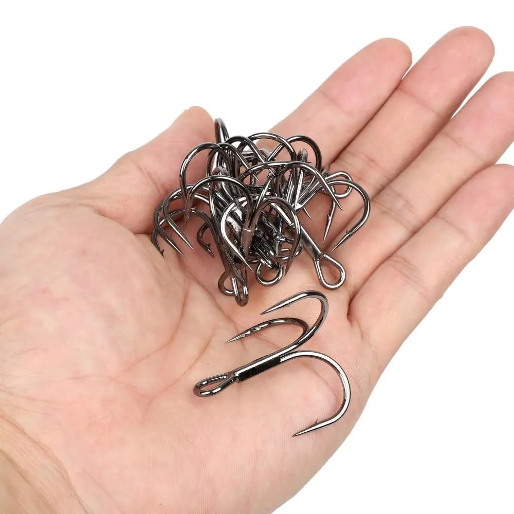 High Carbon Steel Treble Fishing Hooks Set Ultra Sharp Round Bend Bass Fishing Hooks