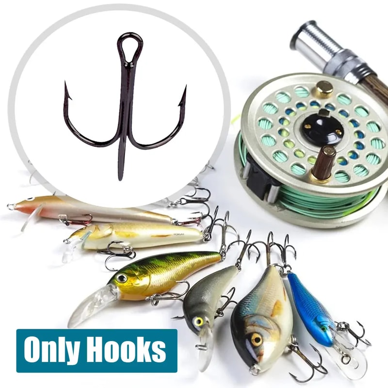 High Carbon Steel Treble Fishing Hooks Set Ultra Sharp Round Bend Bass Fishing Hooks