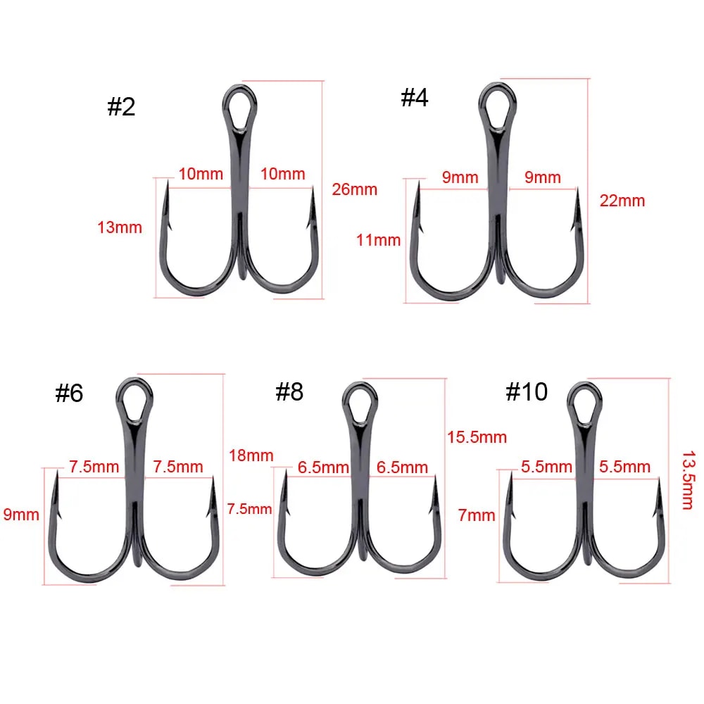 High Carbon Steel Treble Fishing Hooks Set Ultra Sharp Round Bend Bass Fishing Hooks