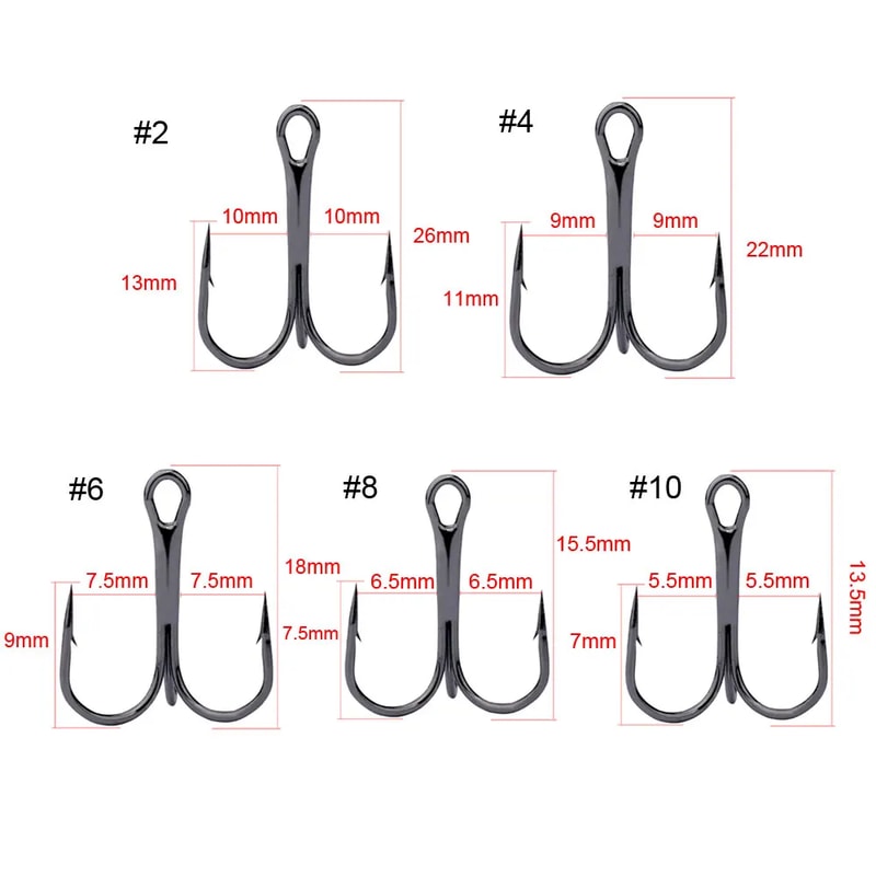 High Carbon Steel Treble Fishing Hooks Set Ultra Sharp Round Bend Bass Fishing Hooks