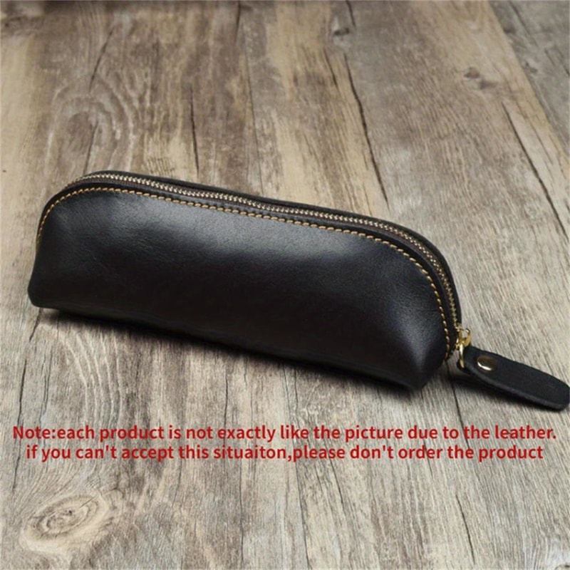 Vintage Leather Pencil Case Organizer Zipper Pouch for Pens Glasses Stationery