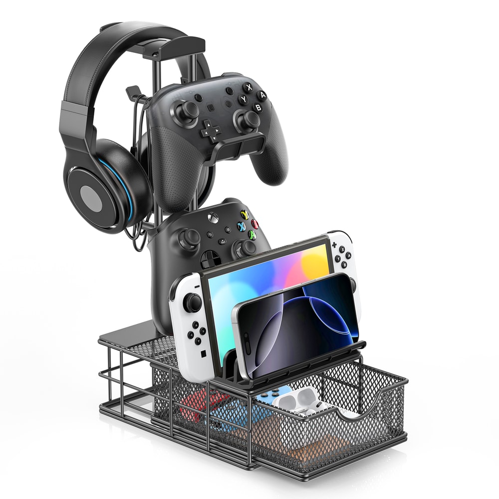Gaming Headphone Stand with Drawer Desk Organizer & Controller Holder
