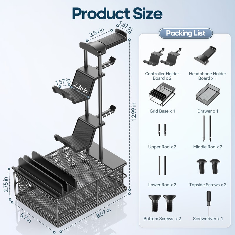 Gaming Headphone Stand with Drawer Desk Organizer & Controller Holder