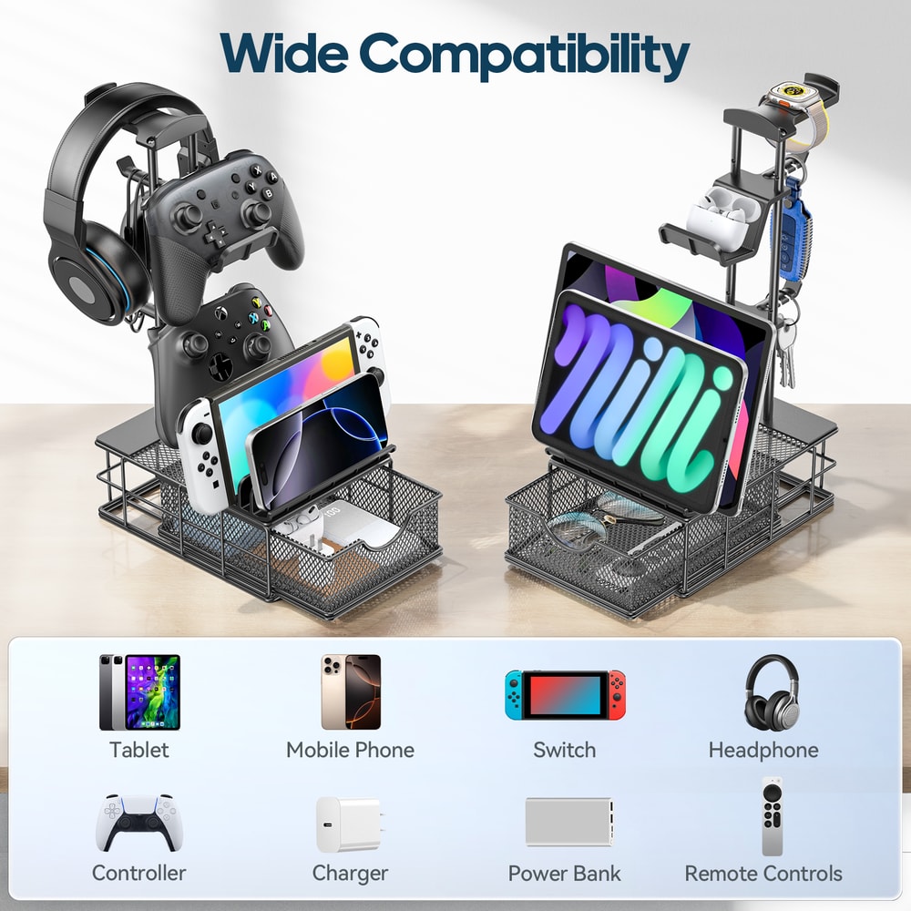 Gaming Headphone Stand with Drawer Desk Organizer & Controller Holder