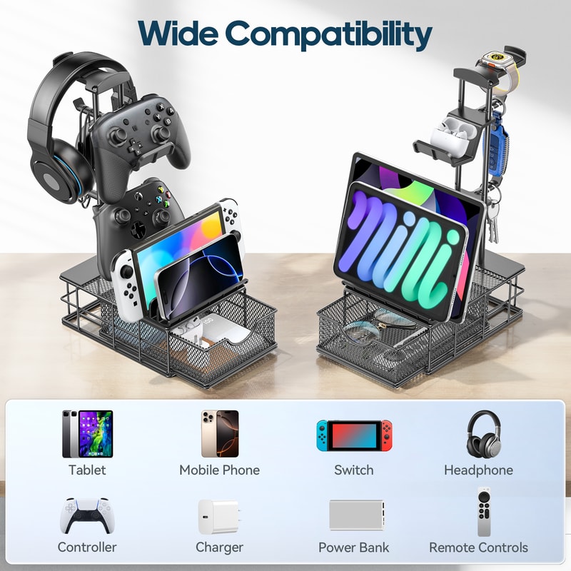 Gaming Headphone Stand with Drawer Desk Organizer & Controller Holder