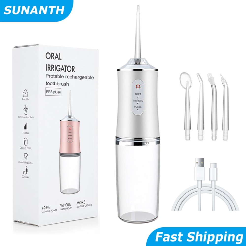 Portable Cordless Water Flosser USB Rechargeable Oral Irrigator with Tips & Cleaning Modes