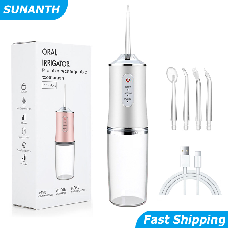 Portable Cordless Water Flosser USB Rechargeable Oral Irrigator with Tips & Cleaning Modes