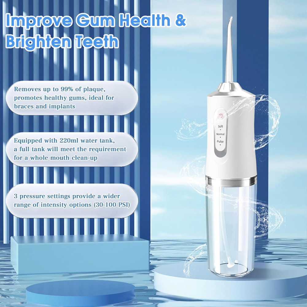 Portable Cordless Water Flosser USB Rechargeable Oral Irrigator with Tips & Cleaning Modes