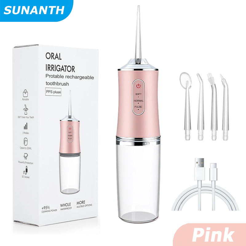 Portable Cordless Water Flosser USB Rechargeable Oral Irrigator with Tips & Cleaning Modes