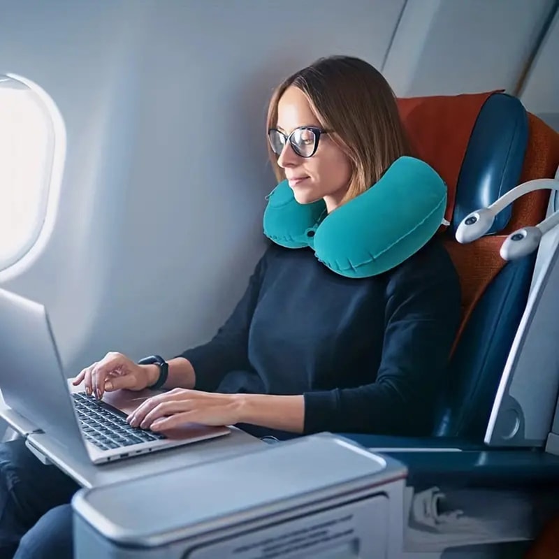 Inflatable Flocking Neck Pillow for Travel & Camping Comfort