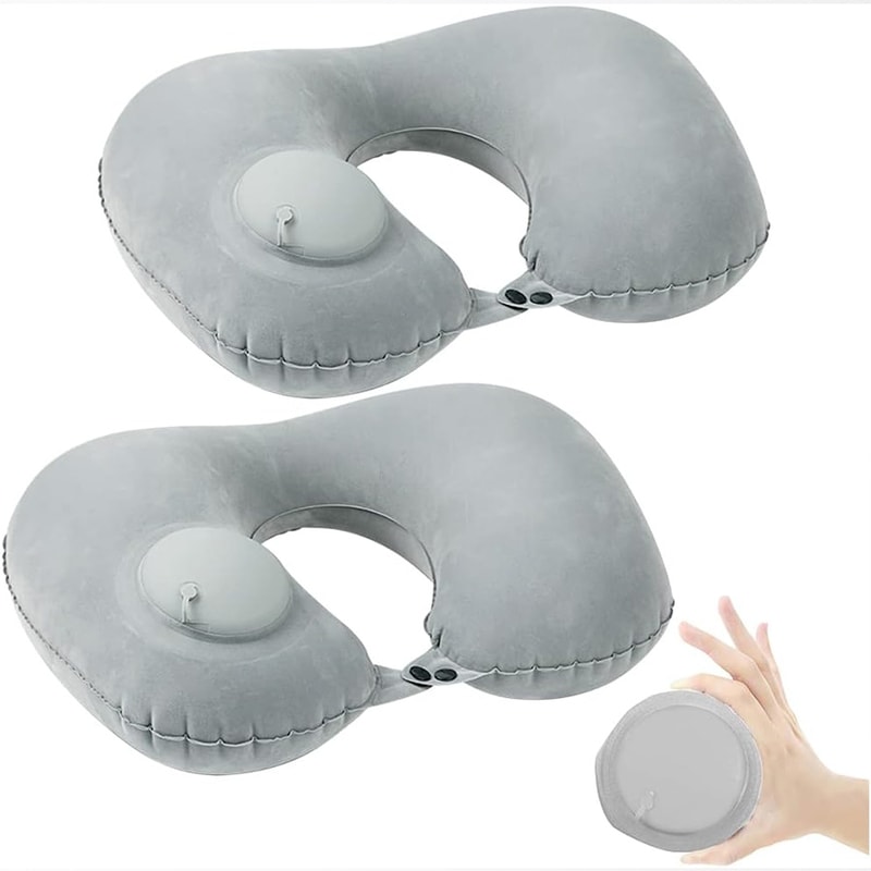 Inflatable Flocking Neck Pillow for Travel & Camping Comfort