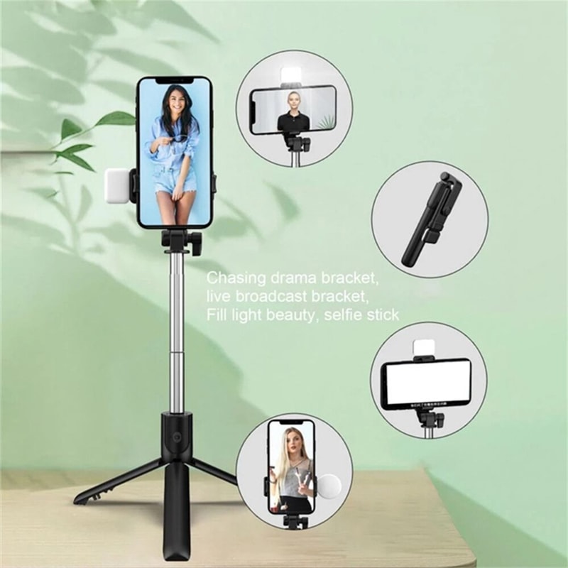 Portable Bluetooth Selfie Stick Tripod with Remote & Fill Light