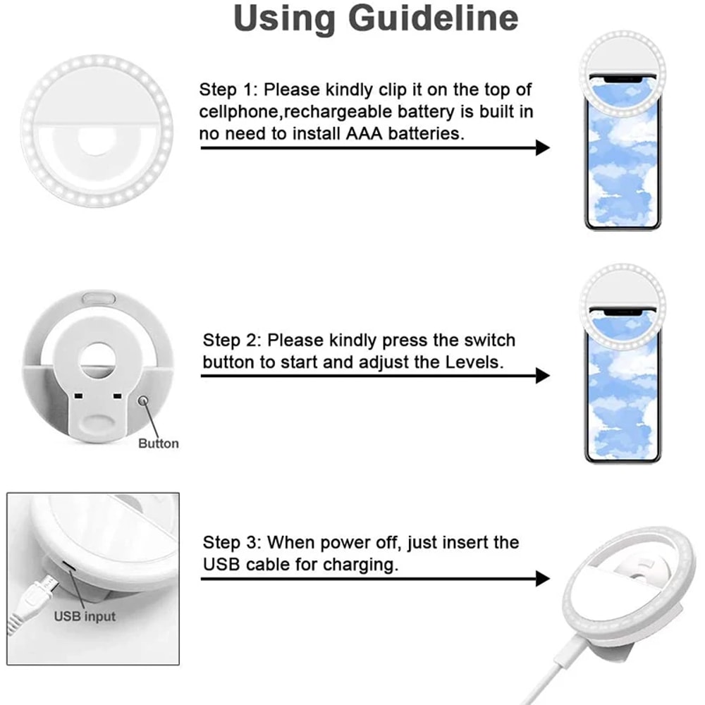 USB Clip On Selfie Ring Light For IPhone Samsung Xiaomi Portable LED Phone Lamp 5
