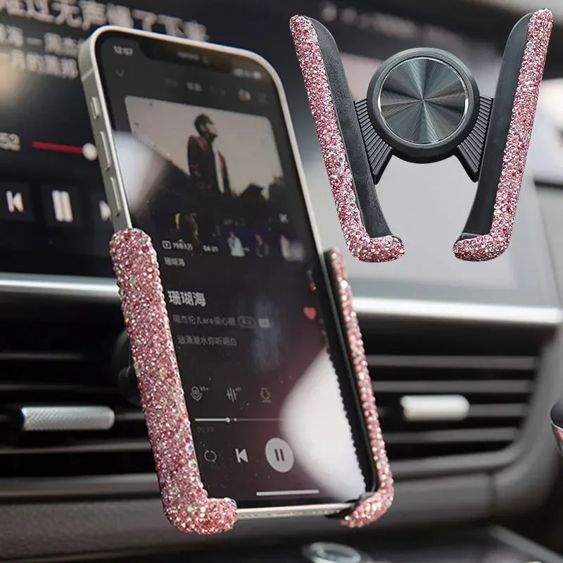 Diamond Crystal Car Phone Holder Air Vent Mount for Stylish Secure Driving