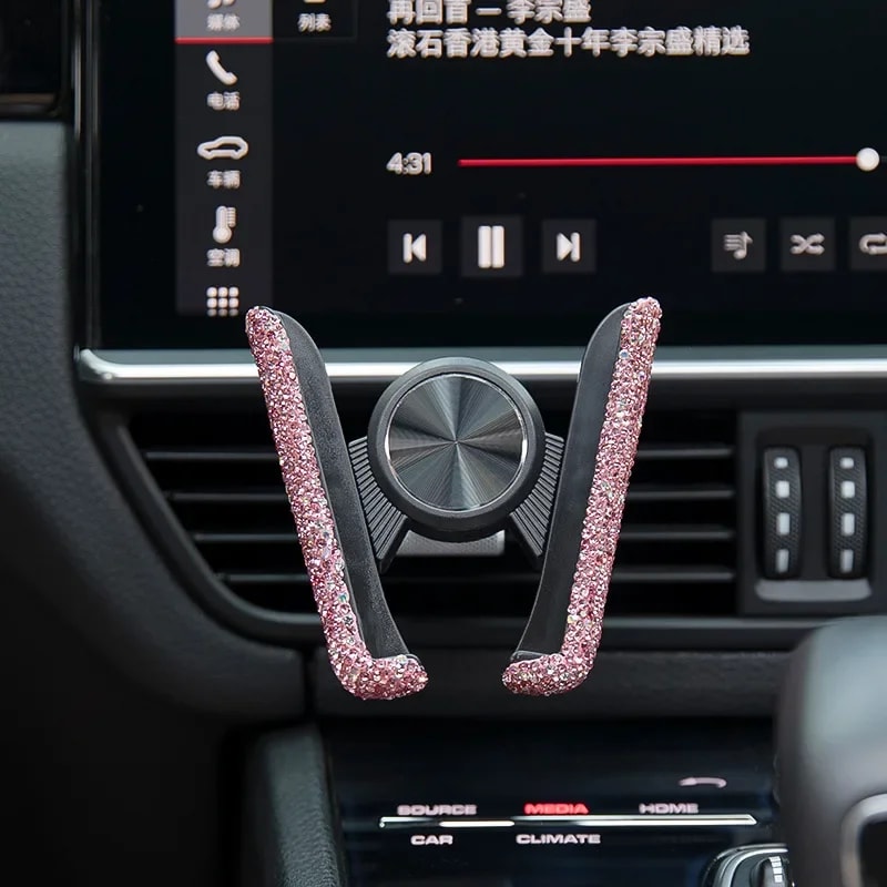 Diamond Crystal Car Phone Holder Air Vent Mount for Stylish Secure Driving
