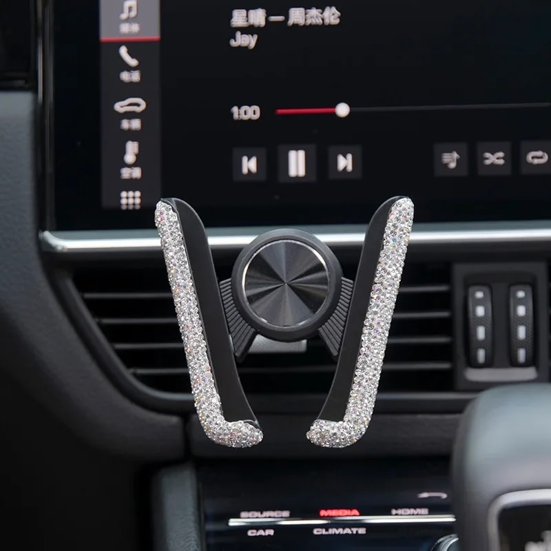 Diamond Crystal Car Phone Holder Air Vent Mount for Stylish Secure Driving