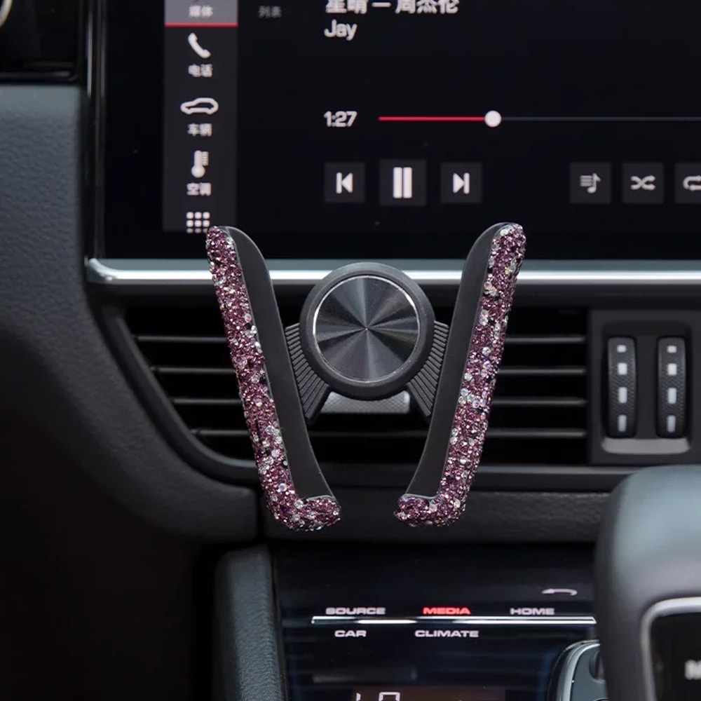 Diamond Crystal Car Phone Holder Air Vent Mount for Stylish Secure Driving