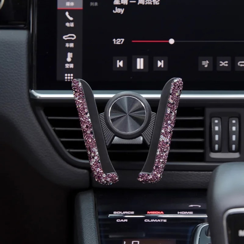 Diamond Crystal Car Phone Holder Air Vent Mount for Stylish Secure Driving