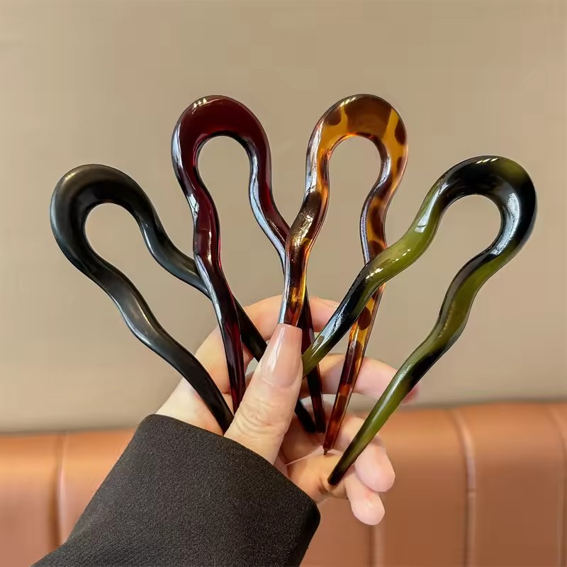 Elegant Tortoiseshell U Shaped Hair Fork Clip for Women Stylish Acetate Hair Pin