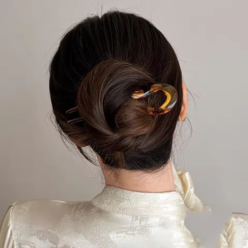 Elegant Tortoiseshell U Shaped Hair Fork Clip for Women Stylish Acetate Hair Pin