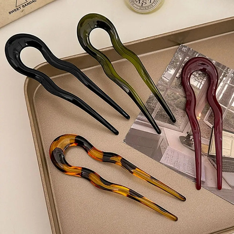 Elegant Tortoiseshell U Shaped Hair Fork Clip for Women Stylish Acetate Hair Pin