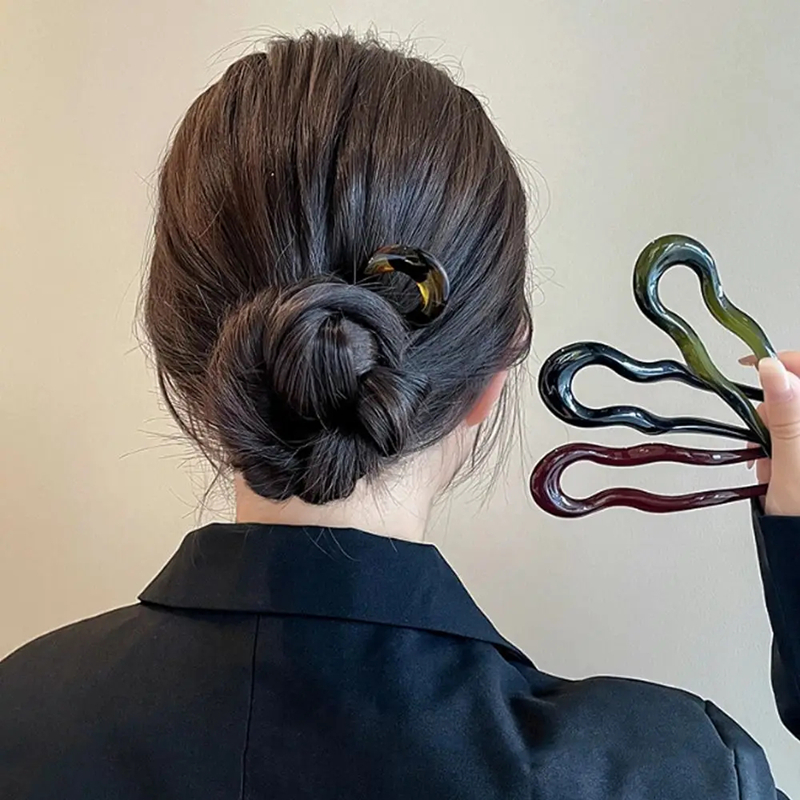 Elegant Tortoiseshell U Shaped Hair Fork Clip for Women Stylish Acetate Hair Pin