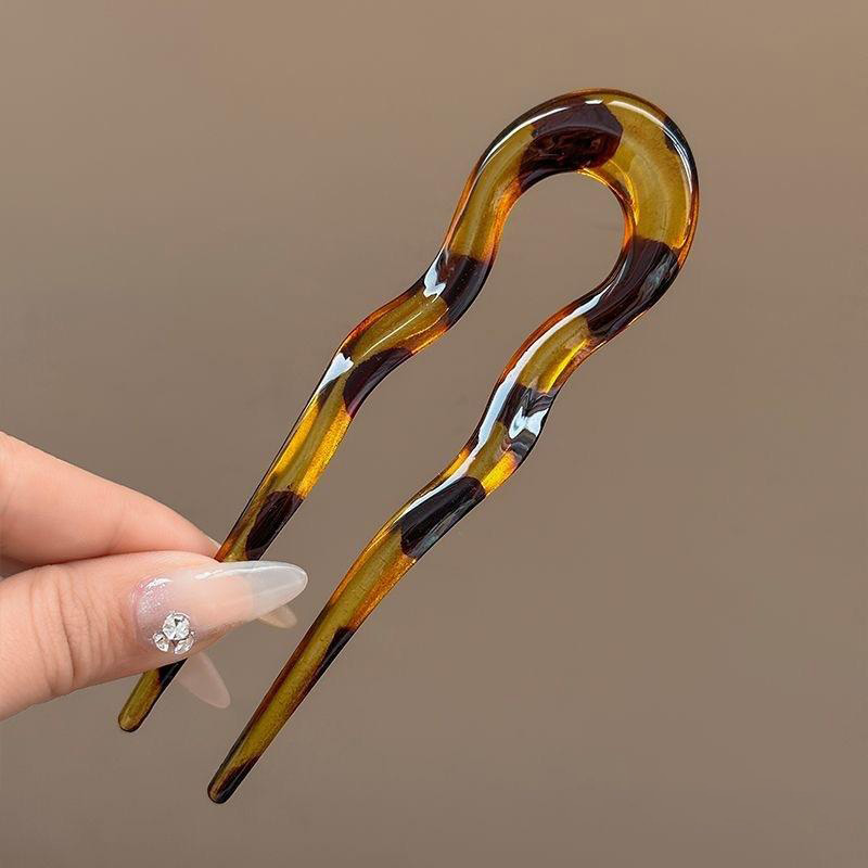 Elegant Tortoiseshell U Shaped Hair Fork Clip for Women Stylish Acetate Hair Pin