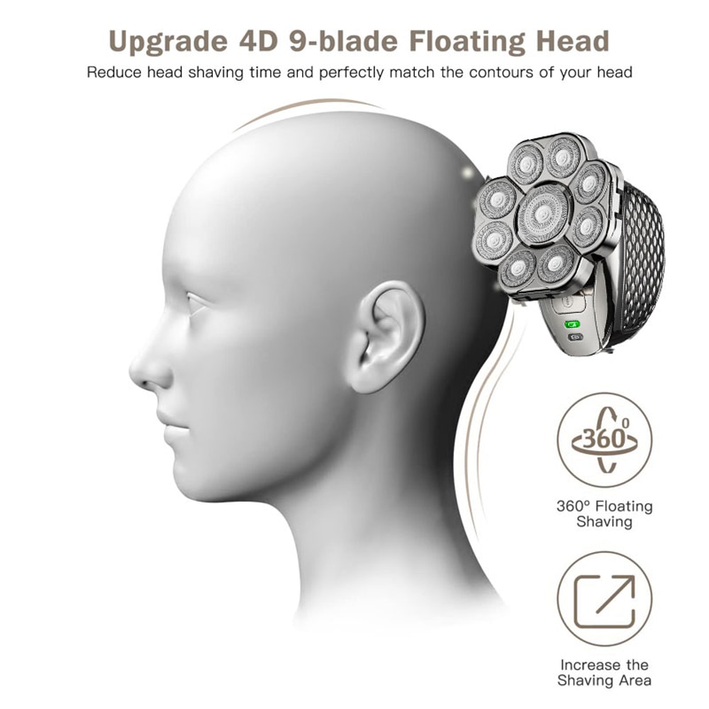 Electric Bald Head Shaver For Men With Floating Blades Grooming Kit 1