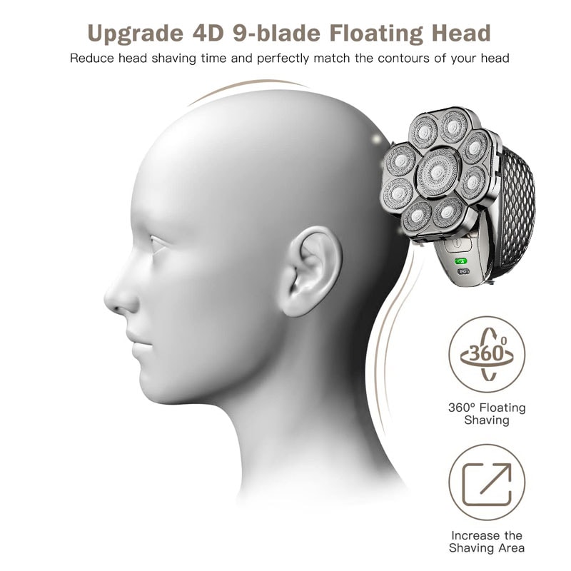 Electric Bald Head Shaver For Men With Floating Blades Grooming Kit 1