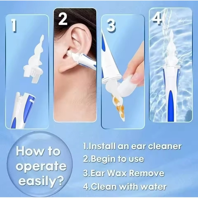 Spiral Ear Wax Removal Tool Silicone Cleaner with Reusable Tips for Safe Ear Hygiene
