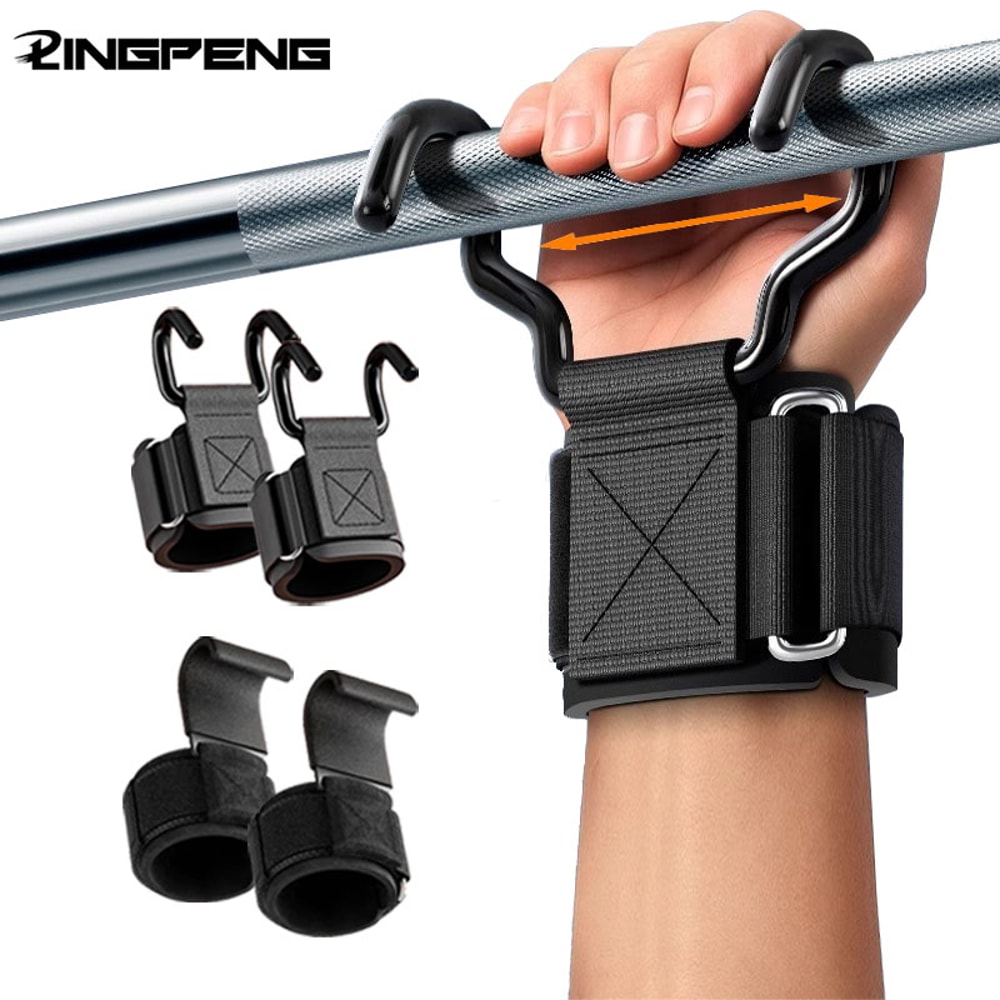 High Strength Weight Lifting Hooks With Wrist Wraps For Grip Support And Pull Ups 0