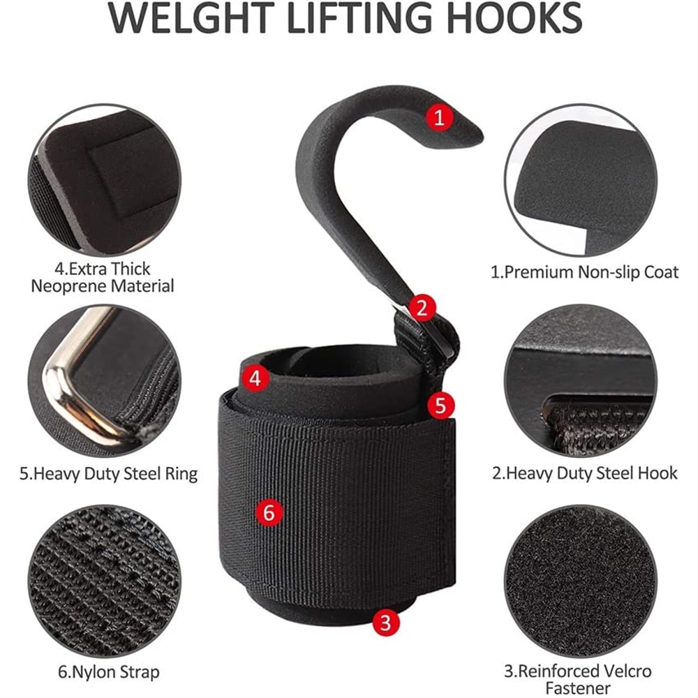 High Strength Weight Lifting Hooks With Wrist Wraps For Grip Support And Pull Ups 2