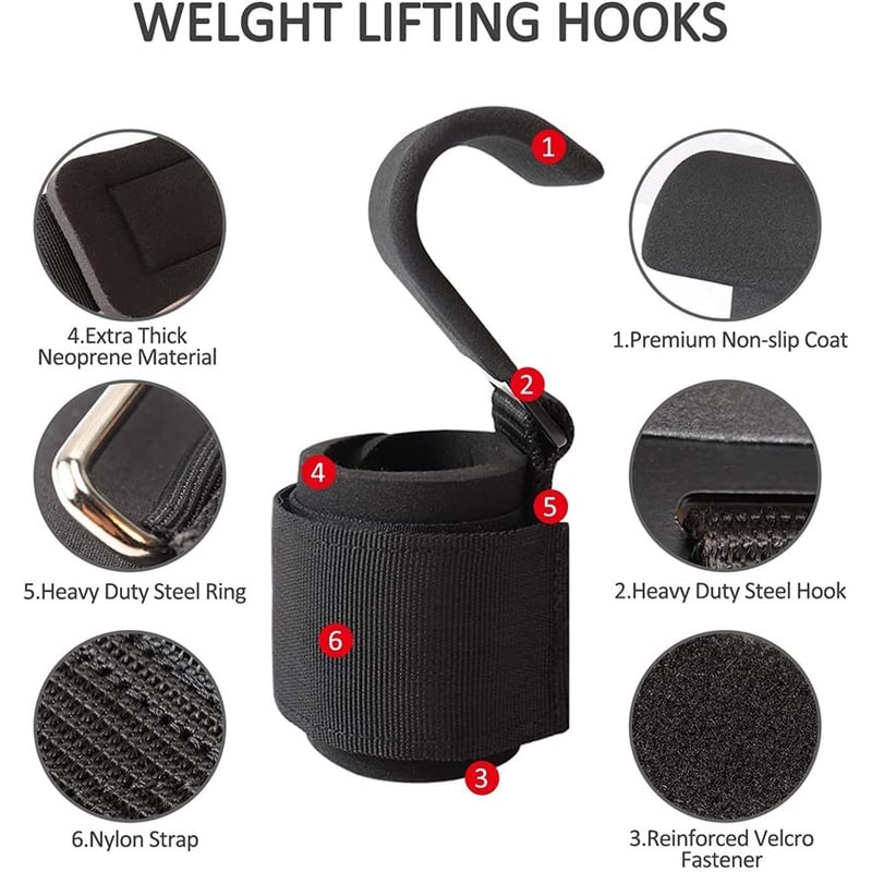 High Strength Weight Lifting Hooks With Wrist Wraps For Grip Support And Pull Ups 2