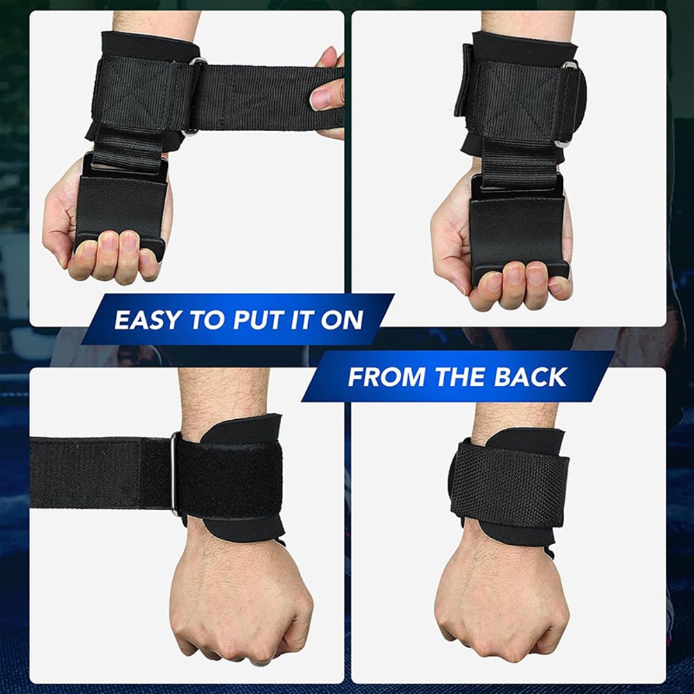 High Strength Weight Lifting Hooks With Wrist Wraps For Grip Support And Pull Ups 3