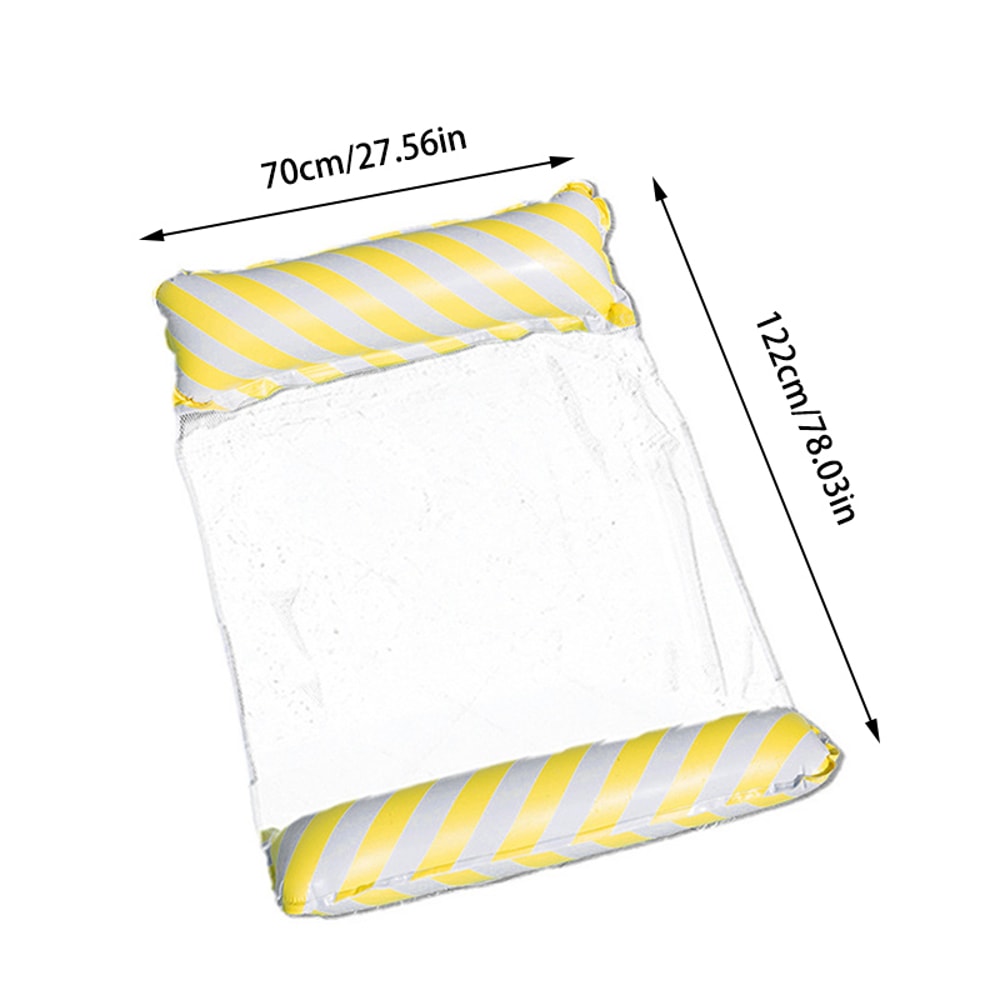 Foldable Inflatable Pool Float Chair with Net Backrest, Striped Beach Floating Lounge Chair
