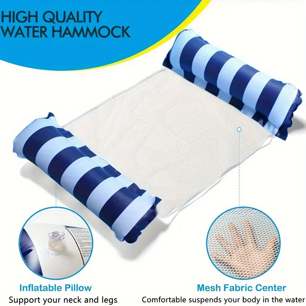 Foldable Inflatable Pool Float Chair with Net Backrest, Striped Beach Floating Lounge Chair