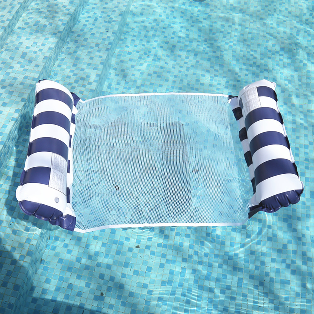Foldable Inflatable Pool Float Chair with Net Backrest, Striped Beach Floating Lounge Chair