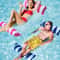 Foldable Inflatable Pool Float Chair with Net Backrest, Striped Beach Floating Lounge Chair
